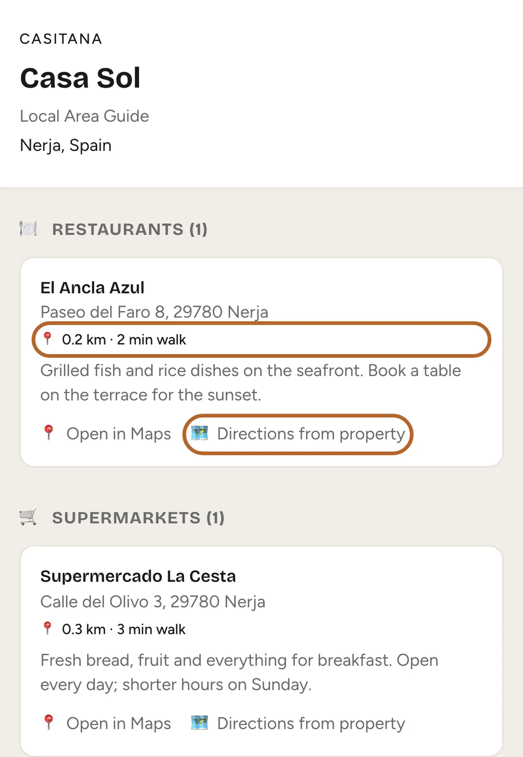 Screenshot: The area guide