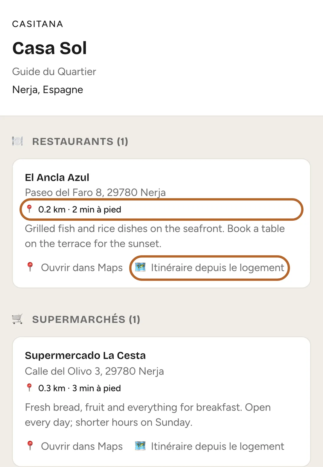Capture d’écran : Le guide du quartier