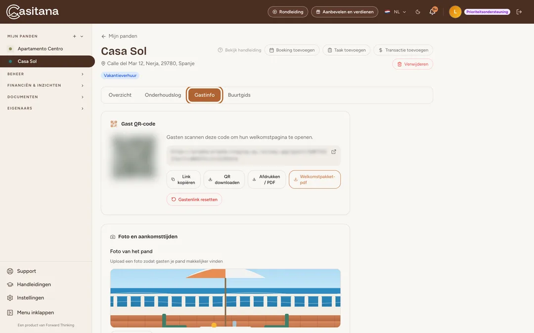 Schermafbeelding: Open de editor van de gastenpagina