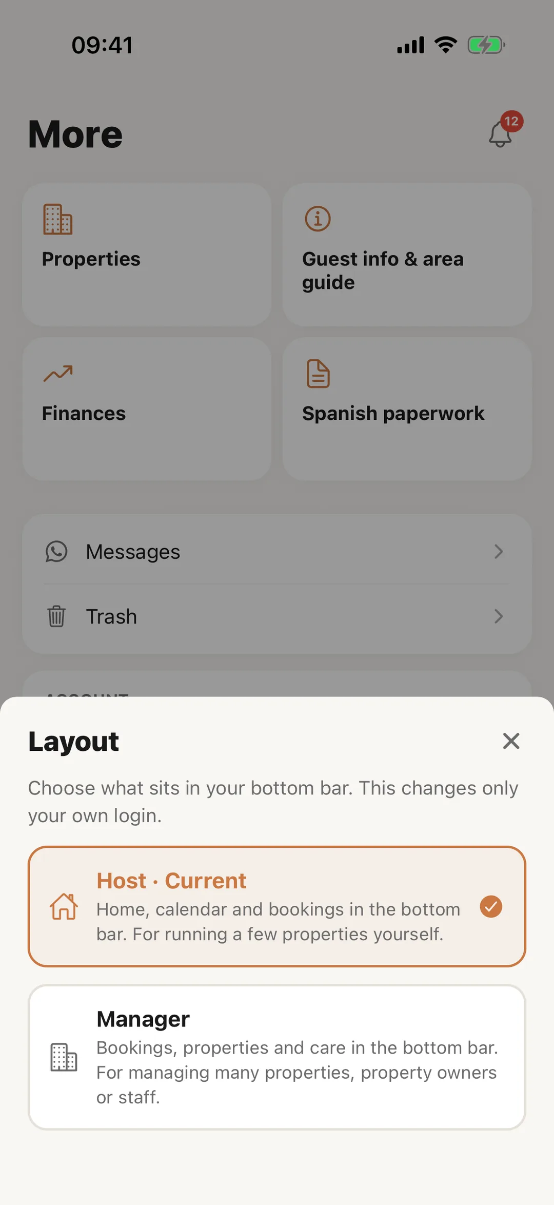 Screenshot: Change the layout