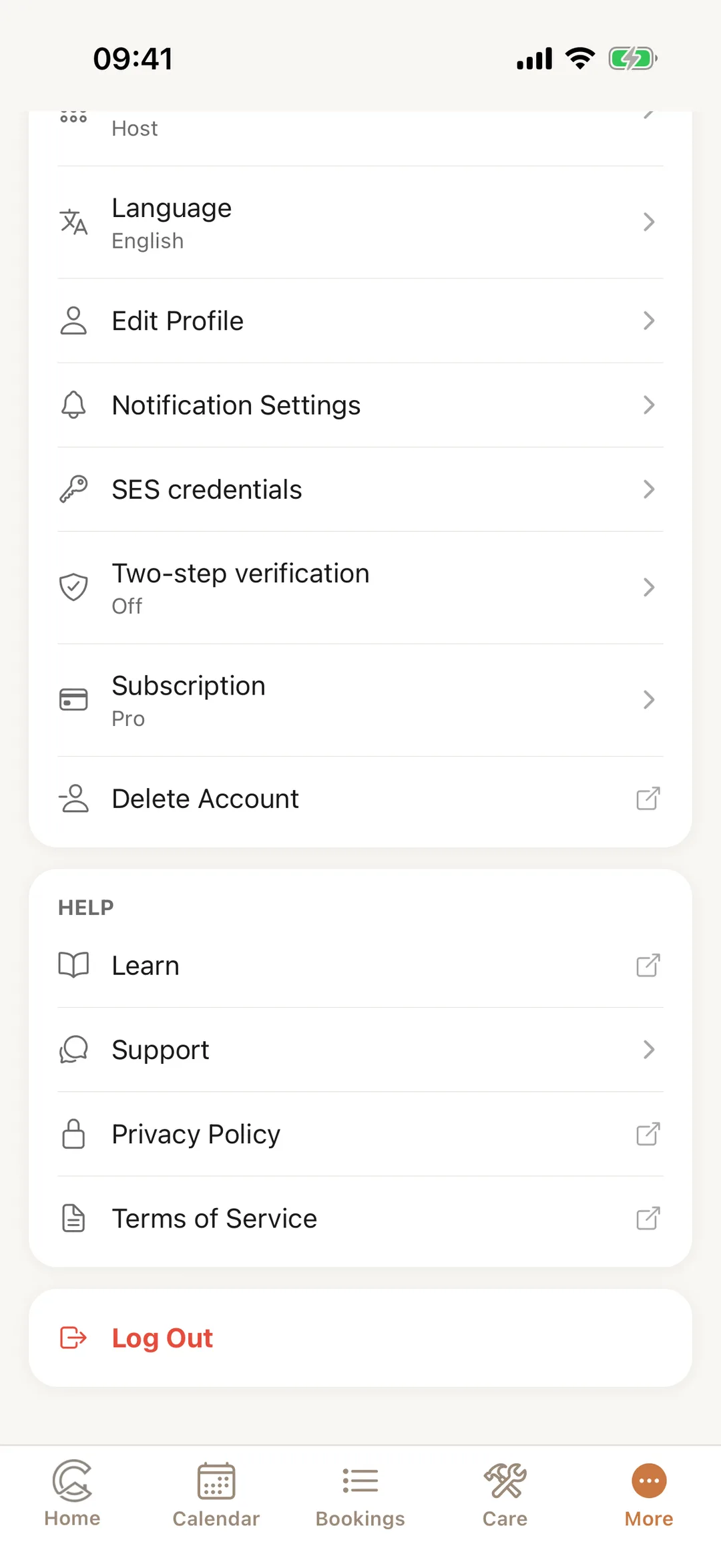 Screenshot: Your account