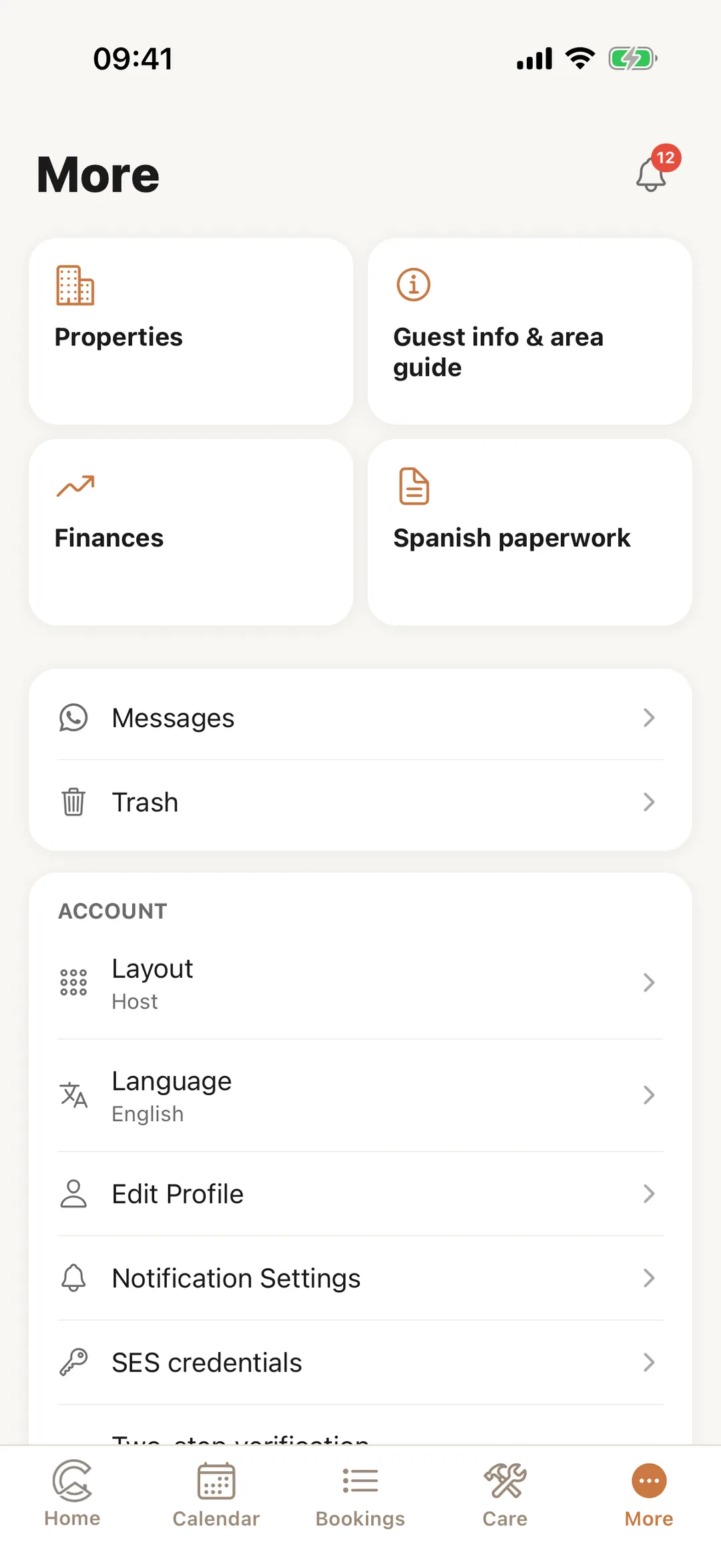 Screenshot: More, as a host