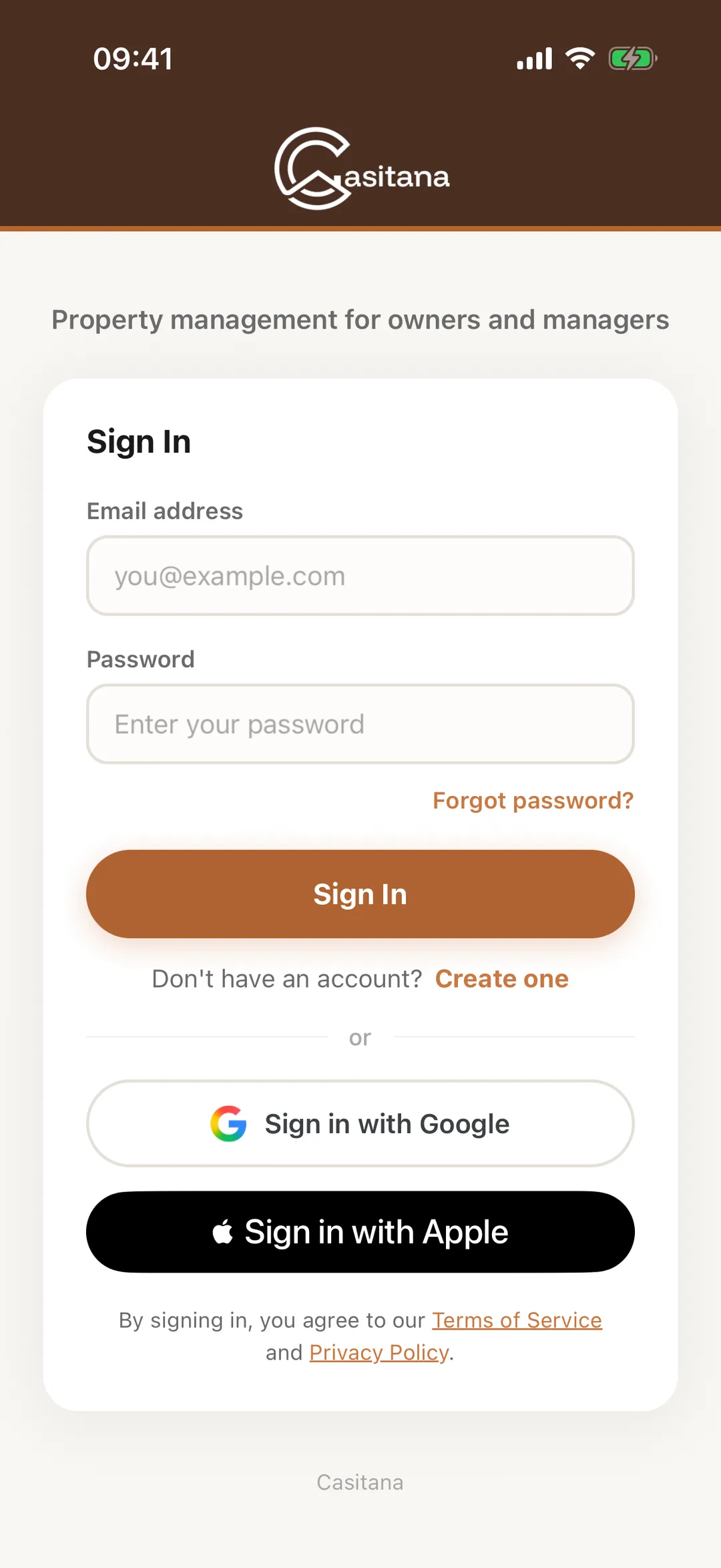 Screenshot: Log in