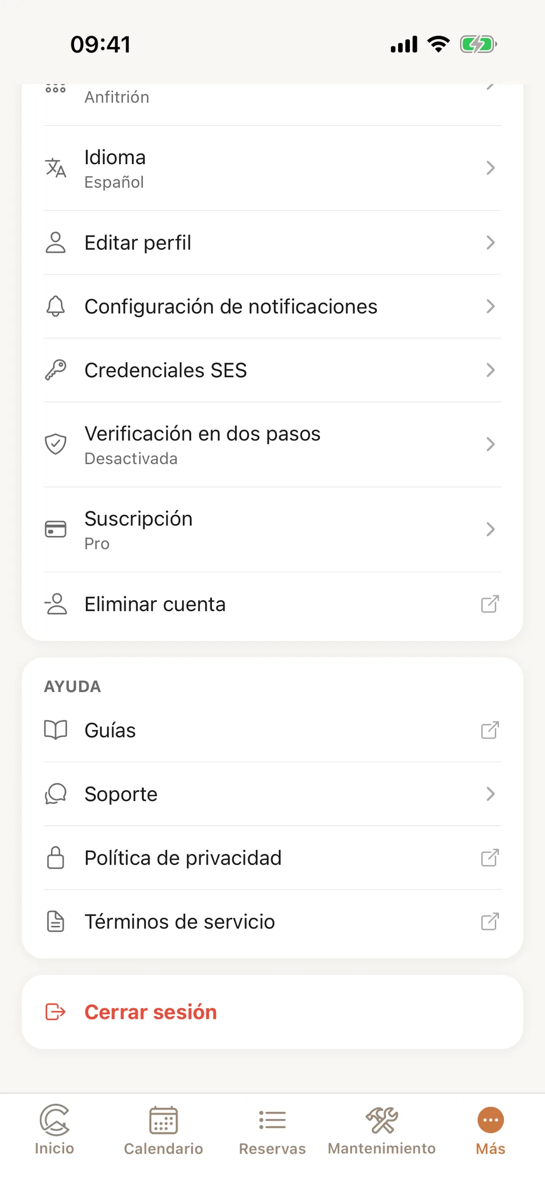 Captura de pantalla: Tu cuenta