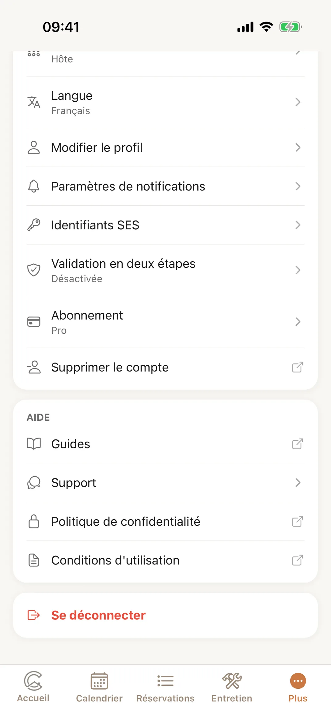 Capture d’écran : Votre compte