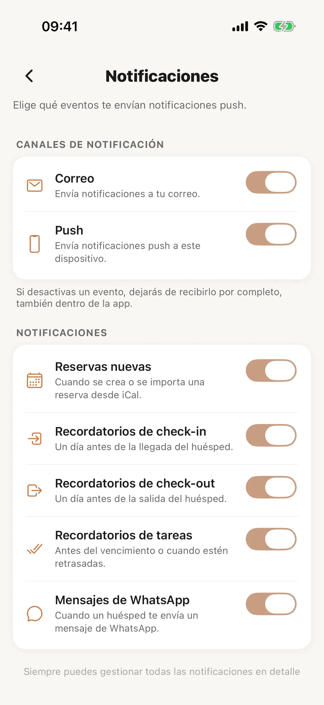 Captura de pantalla: Los ajustes de notificaciones de la app