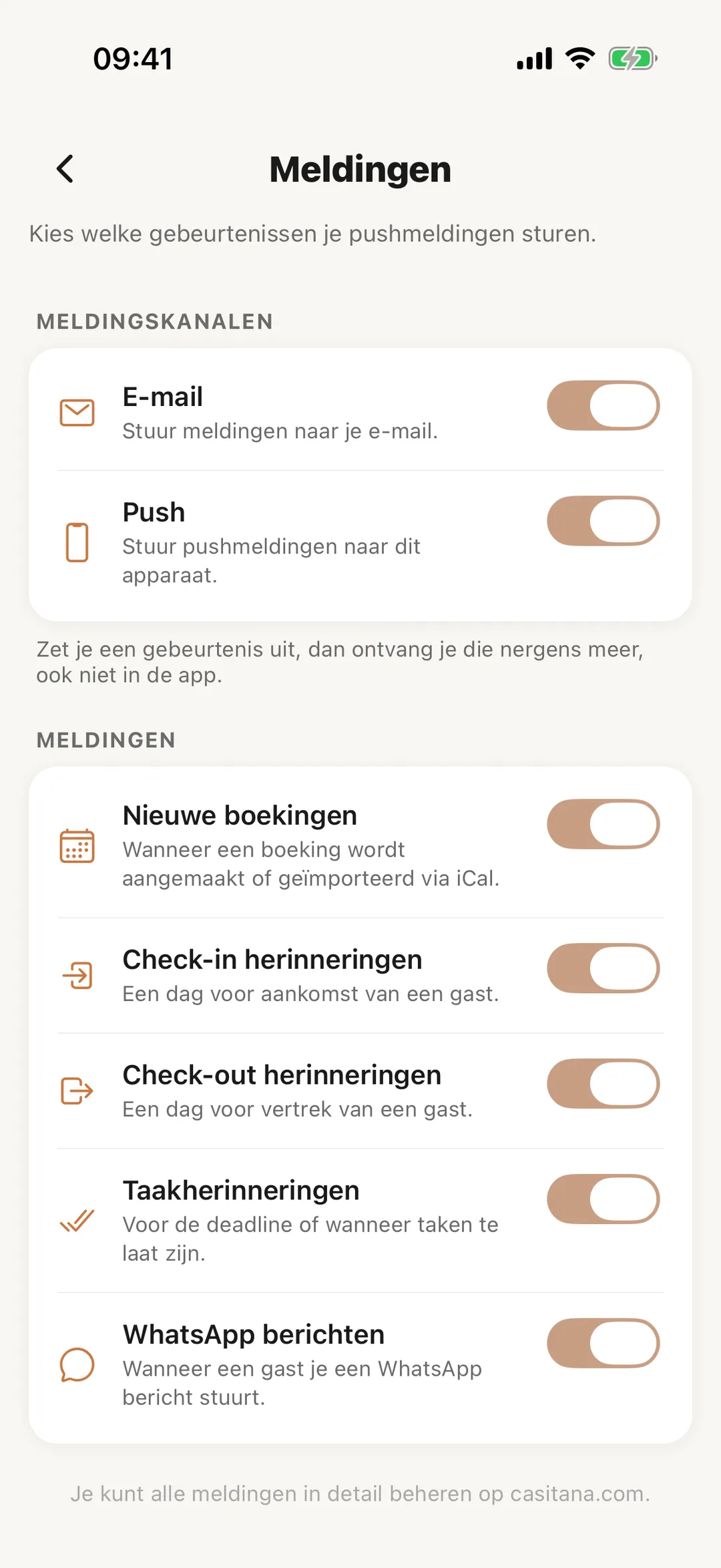 Schermafbeelding: De meldingsinstellingen van de app