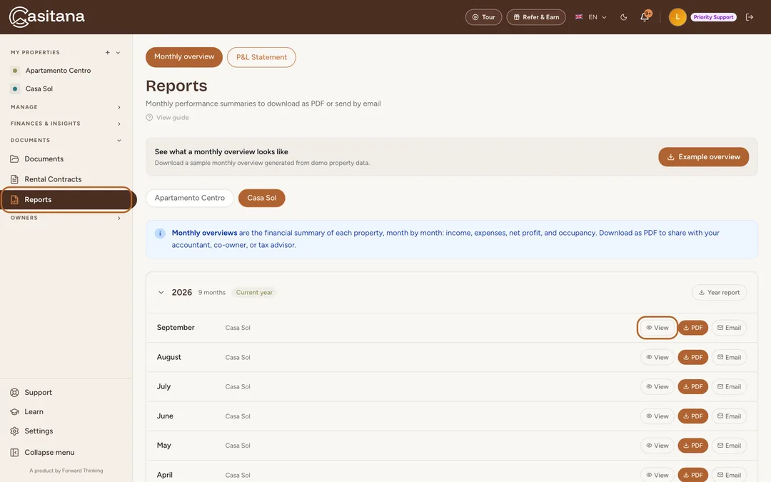 Screenshot: Open Reports