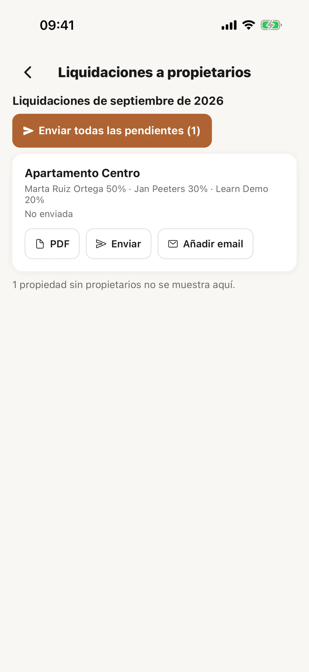 Captura de pantalla: Las liquidaciones del mes pasado en la app