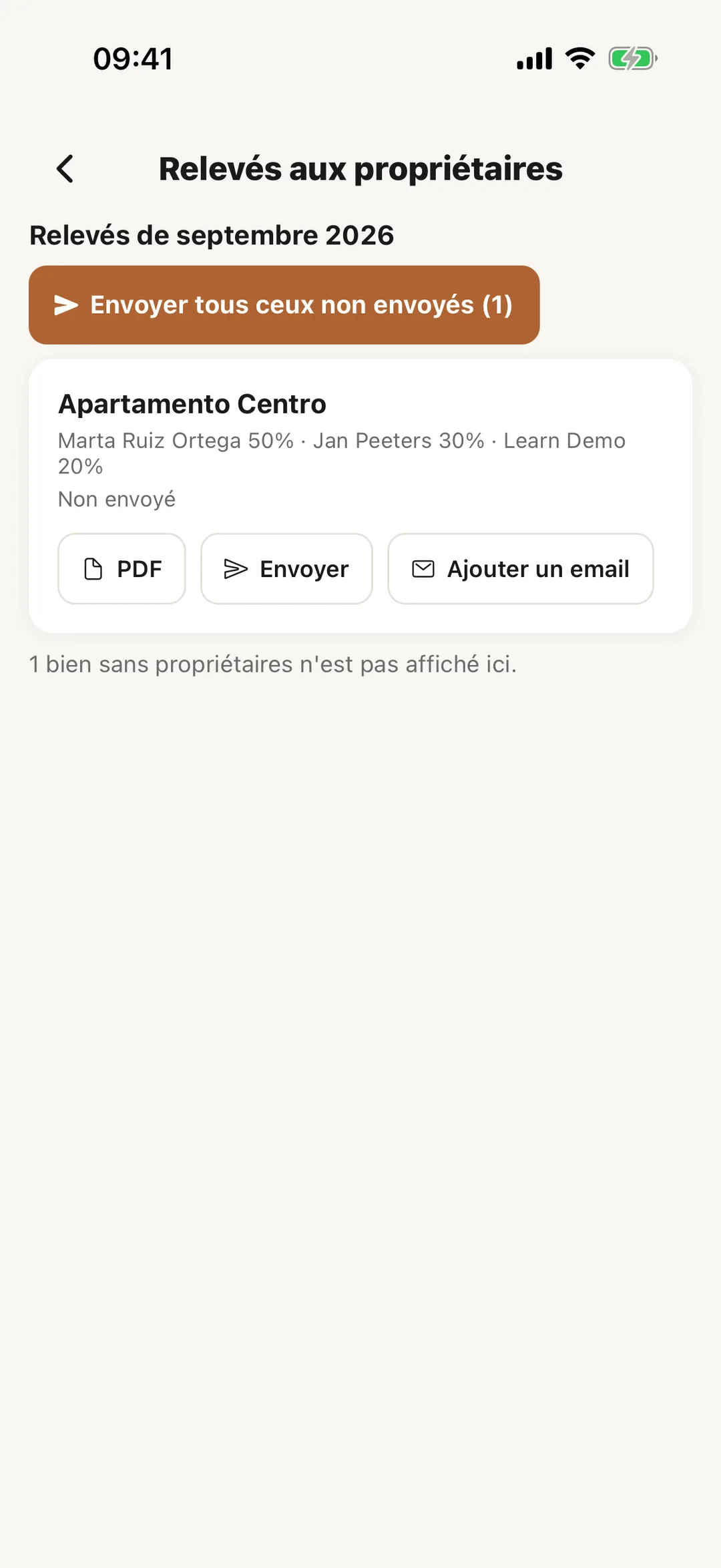 Capture d’écran : Les relevés du mois dernier dans l’application
