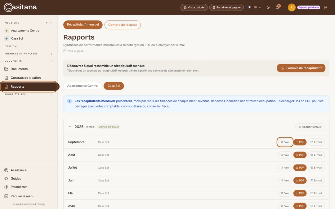 Capture d’écran : Ouvrez Rapports