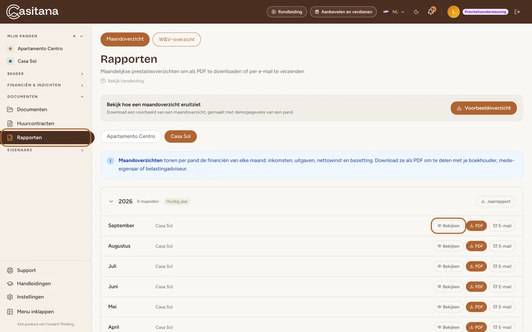 Schermafbeelding: Open Rapporten