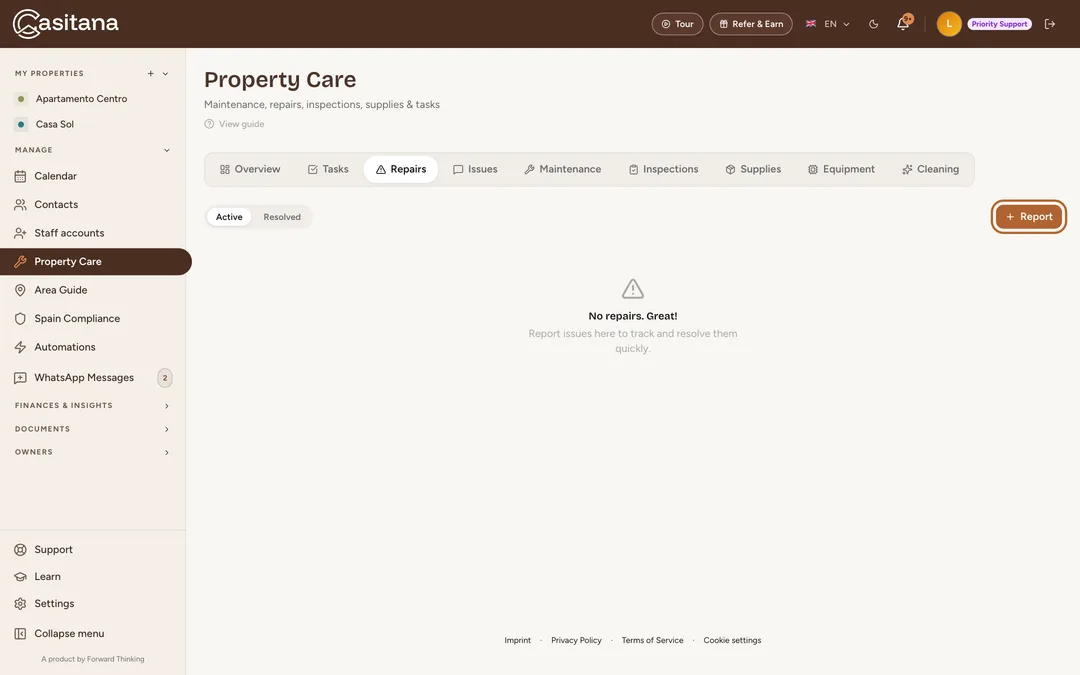 Screenshot: Open Property Care