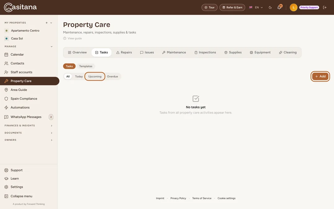 Screenshot: Your tasks