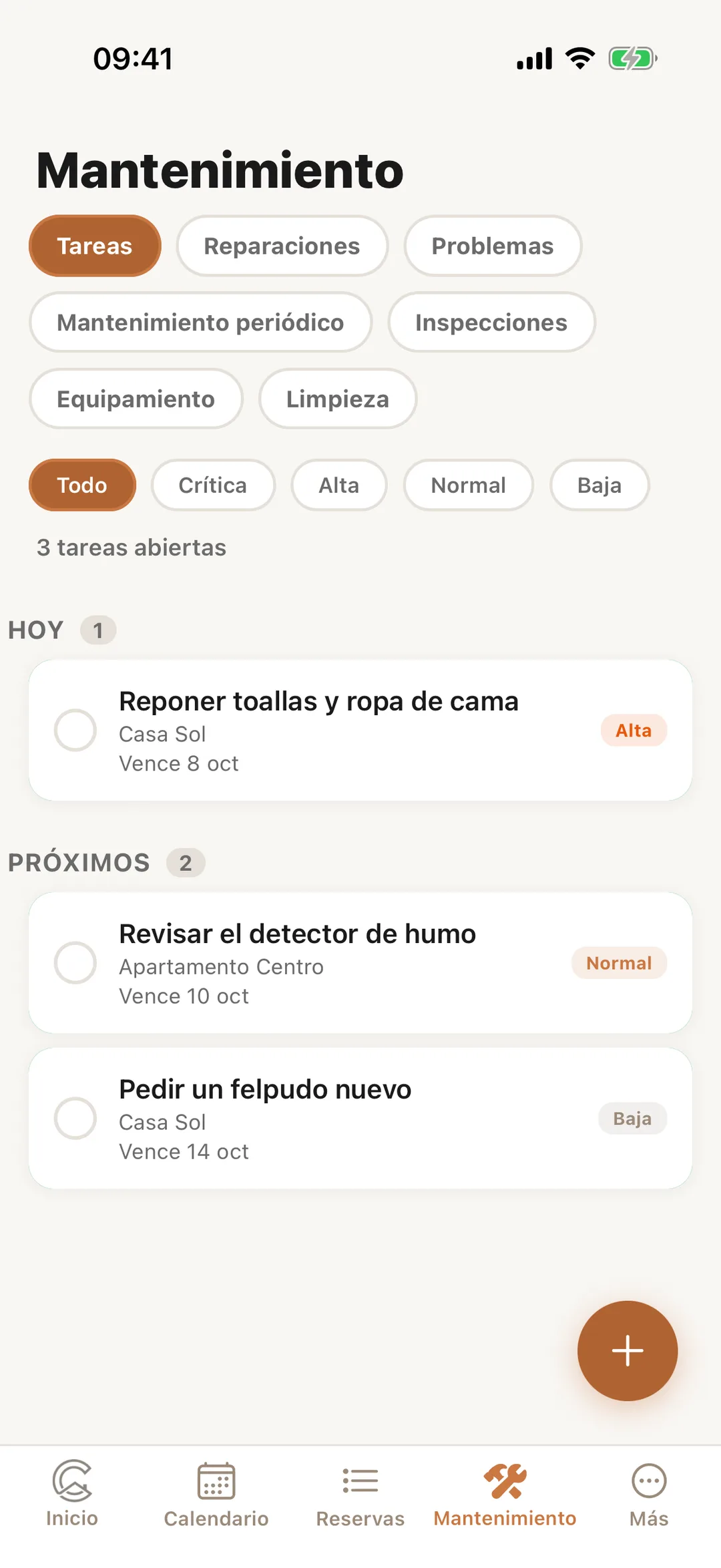 Captura de pantalla: La pestaña Mantenimiento