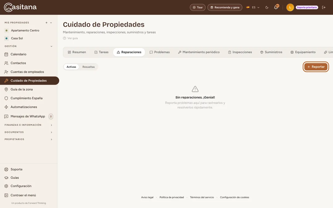 Captura de pantalla: Abre Cuidado de Propiedades