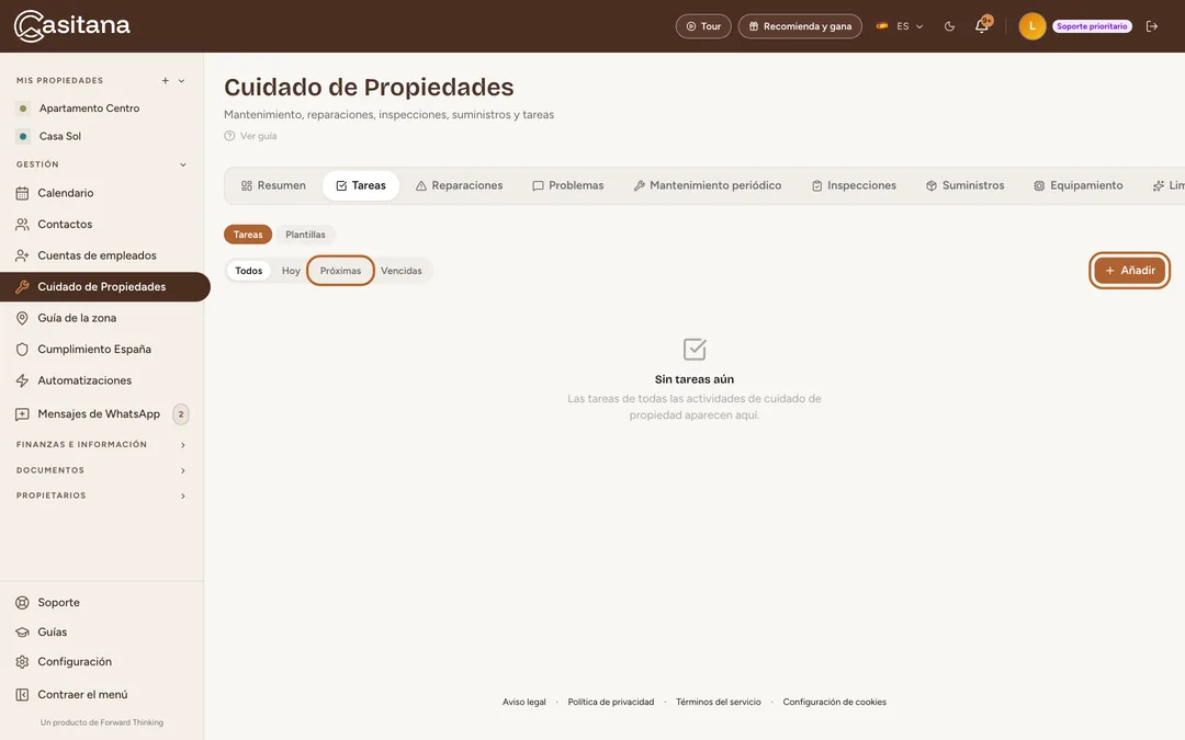 Captura de pantalla: Tus tareas