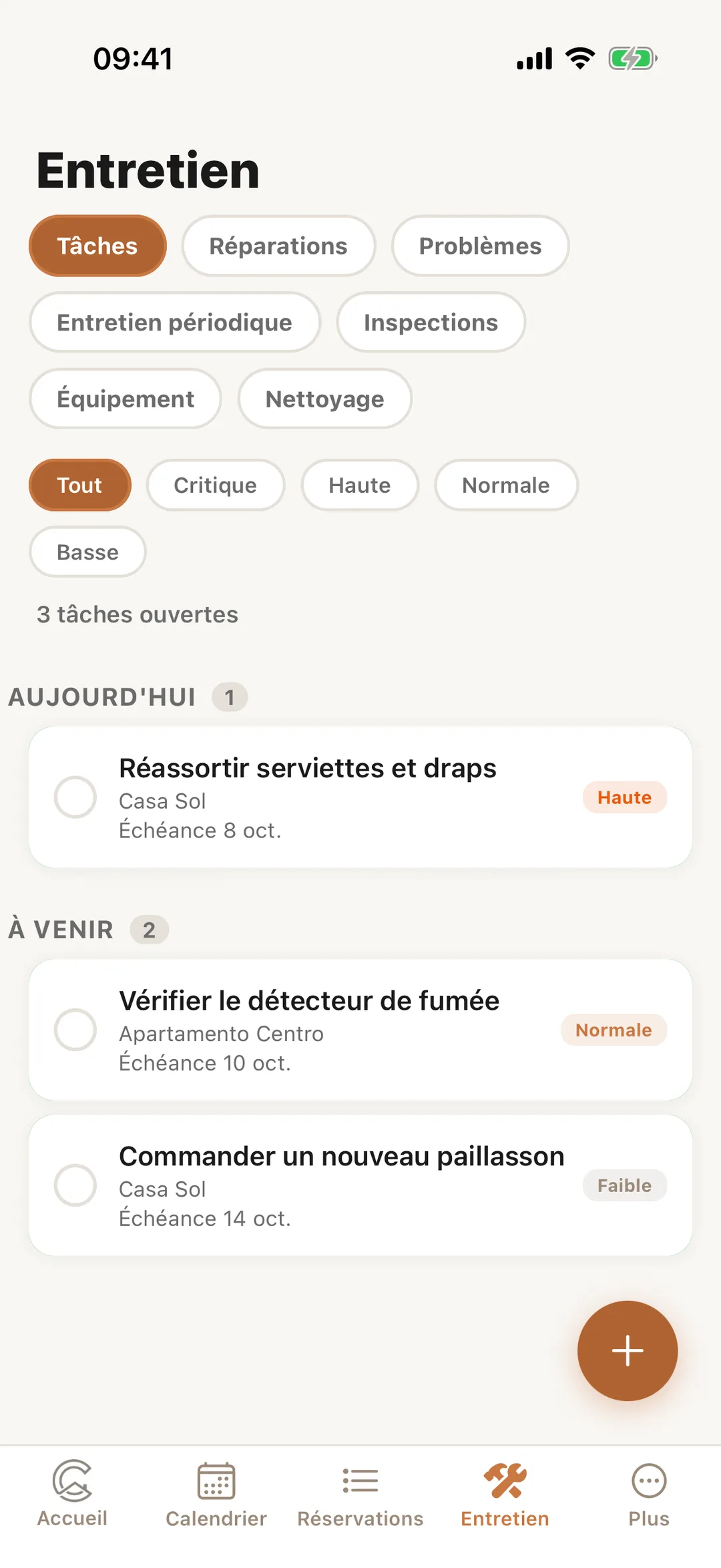 Capture d’écran : L’onglet Entretien