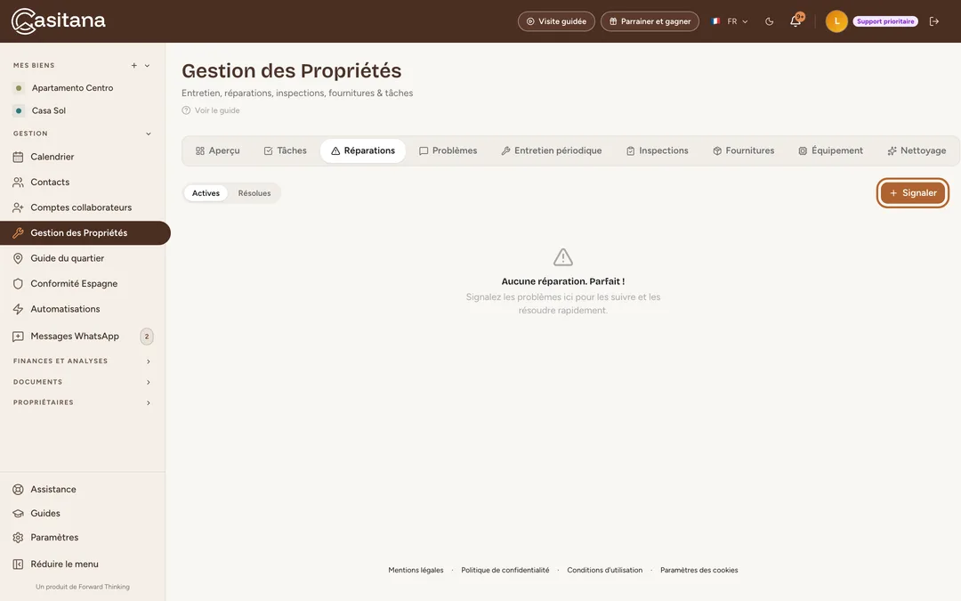 Capture d’écran : Ouvrez Gestion des Propriétés