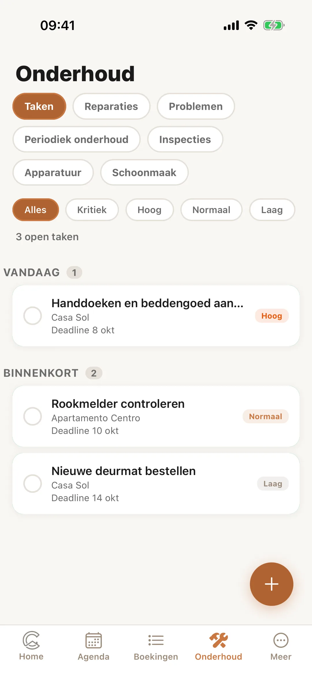 Schermafbeelding: Het tabblad Onderhoud