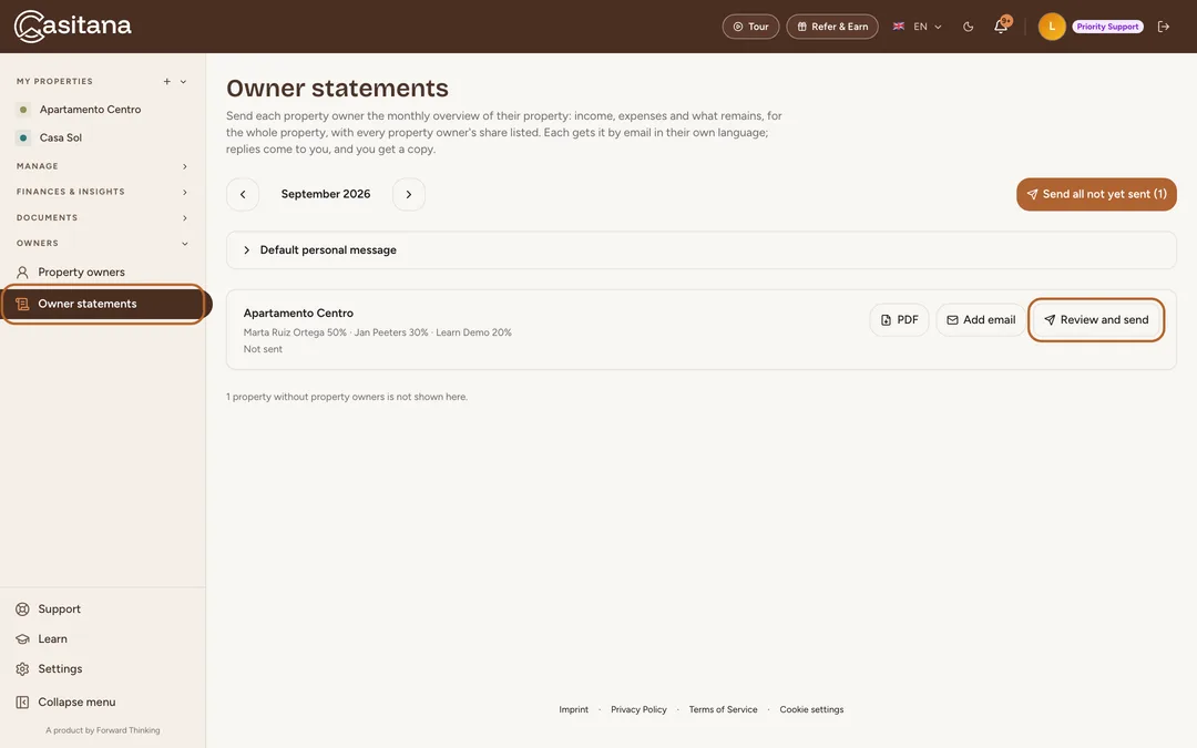 Screenshot: Open Owner statements