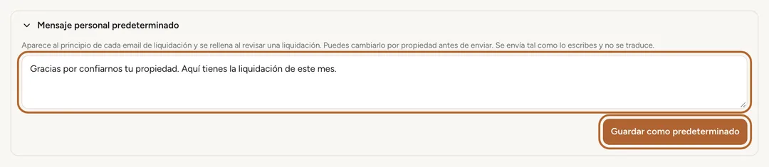 Captura de pantalla: Guarda un mensaje predeterminado