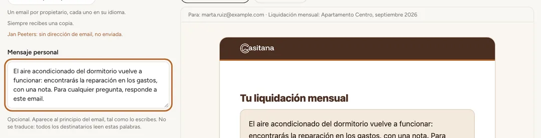 Captura de pantalla: Escribe un mensaje