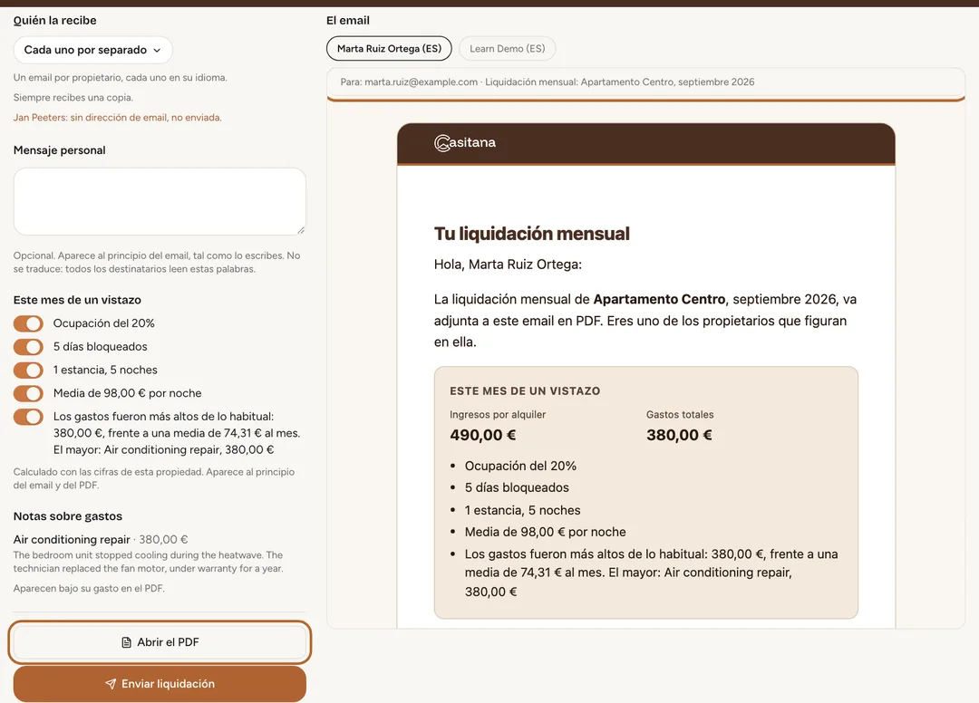 Captura de pantalla: Comprueba el email y el PDF