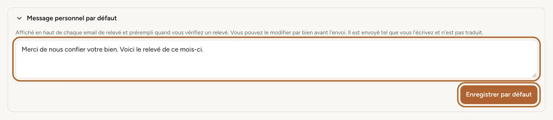 Capture d’écran : Enregistrez un message par défaut