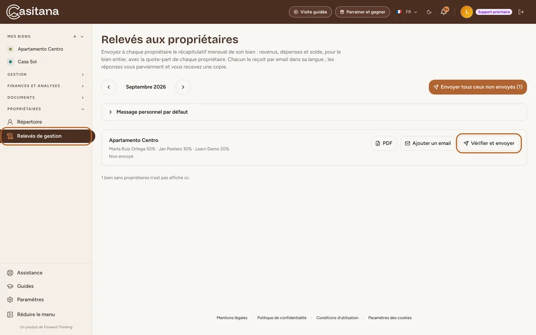 Capture d’écran : Ouvrez Relevés de gestion