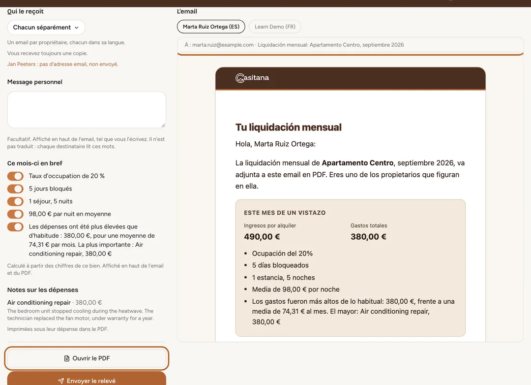 Capture d’écran : Vérifiez l'email et le PDF