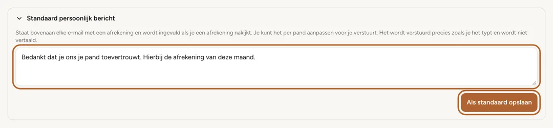 Schermafbeelding: Bewaar een standaardbericht