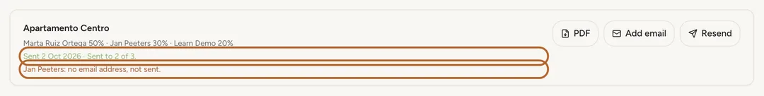 Screenshot: Send one property's statement