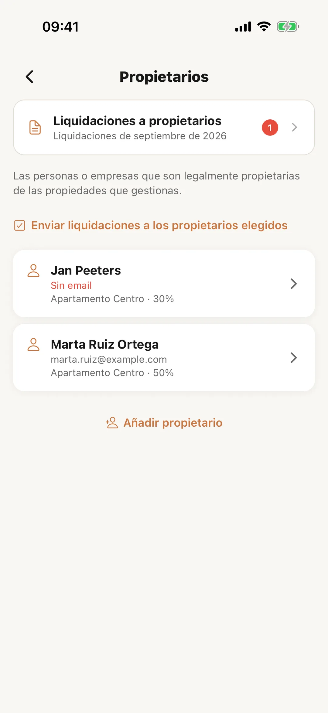 Captura de pantalla: Tus propietarios en la app