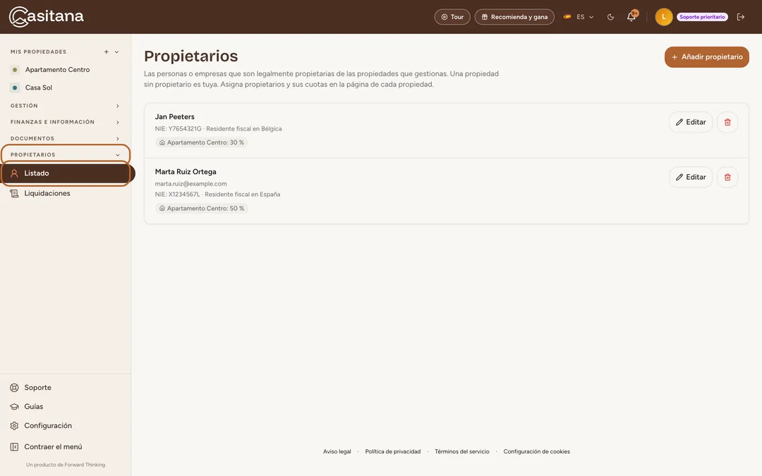 Captura de pantalla: Abrir la lista