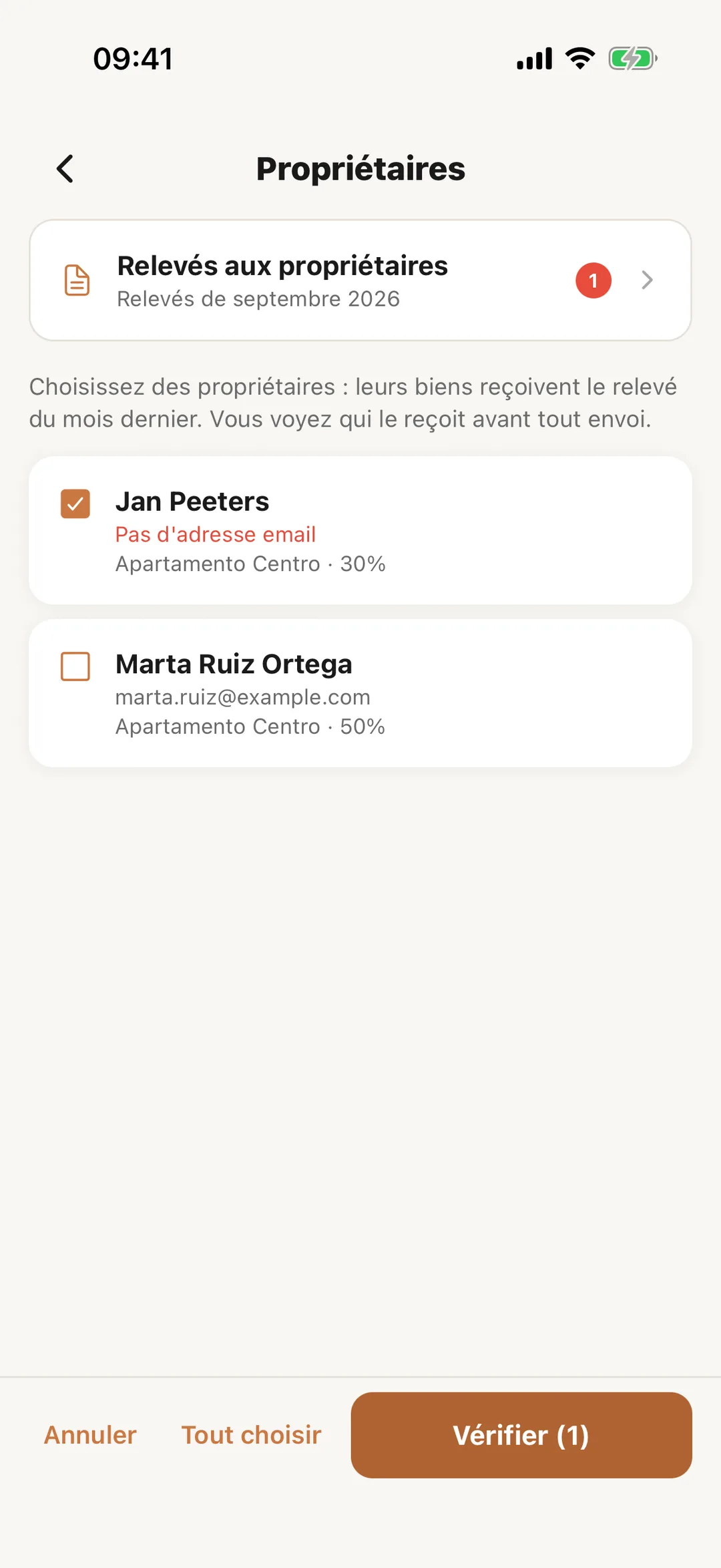 Capture d’écran : Envoyer les relevés depuis l’application
