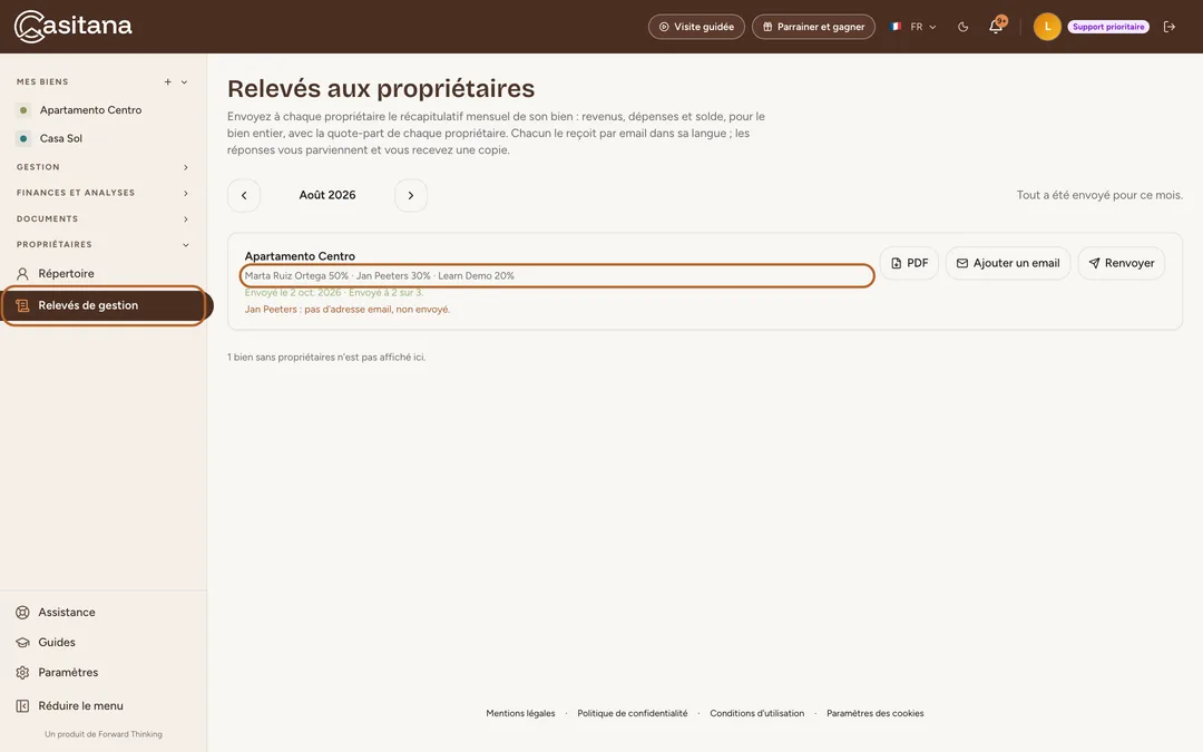 Capture d’écran : Ouvrir les relevés