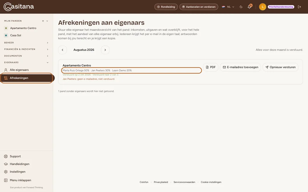 Schermafbeelding: De afrekeningen openen