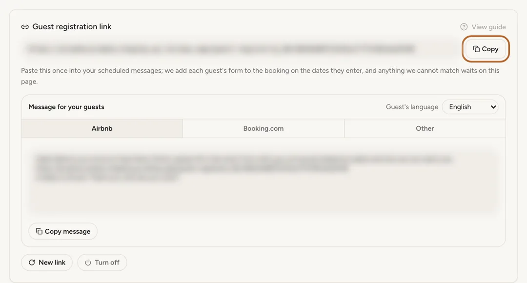 Screenshot: Create and copy the link
