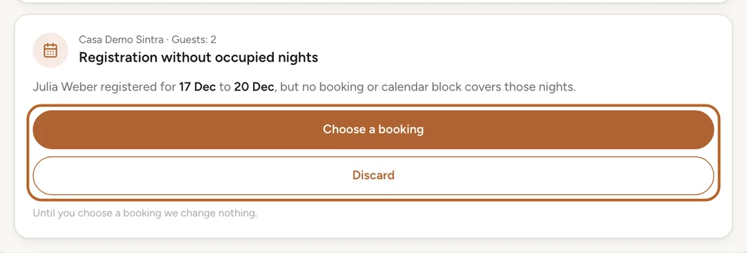 Screenshot: No booking on those nights