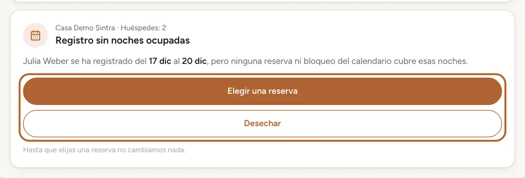 Captura de pantalla: Ninguna reserva en esas noches