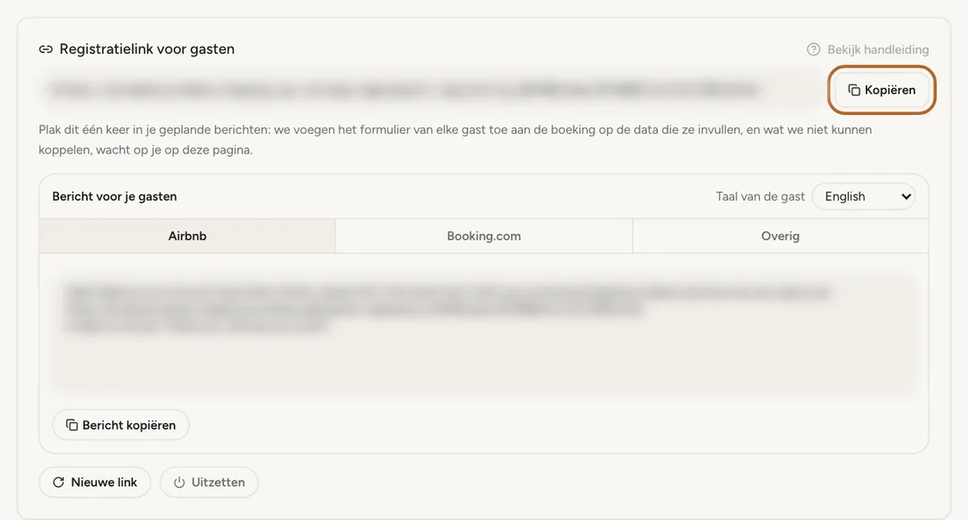 Schermafbeelding: Maak de link aan en kopieer hem