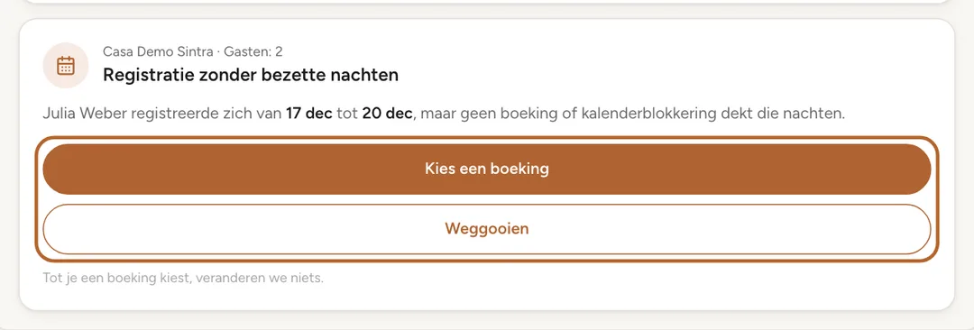 Schermafbeelding: Geen boeking op die nachten
