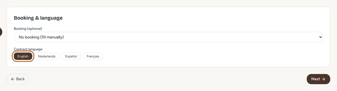 Screenshot: Pick a booking and the language