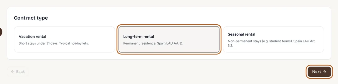 Screenshot: Choose the type and the property