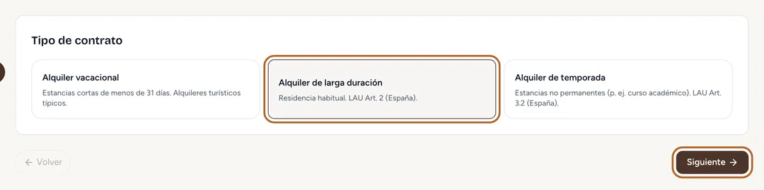 Captura de pantalla: Elige el tipo y la propiedad