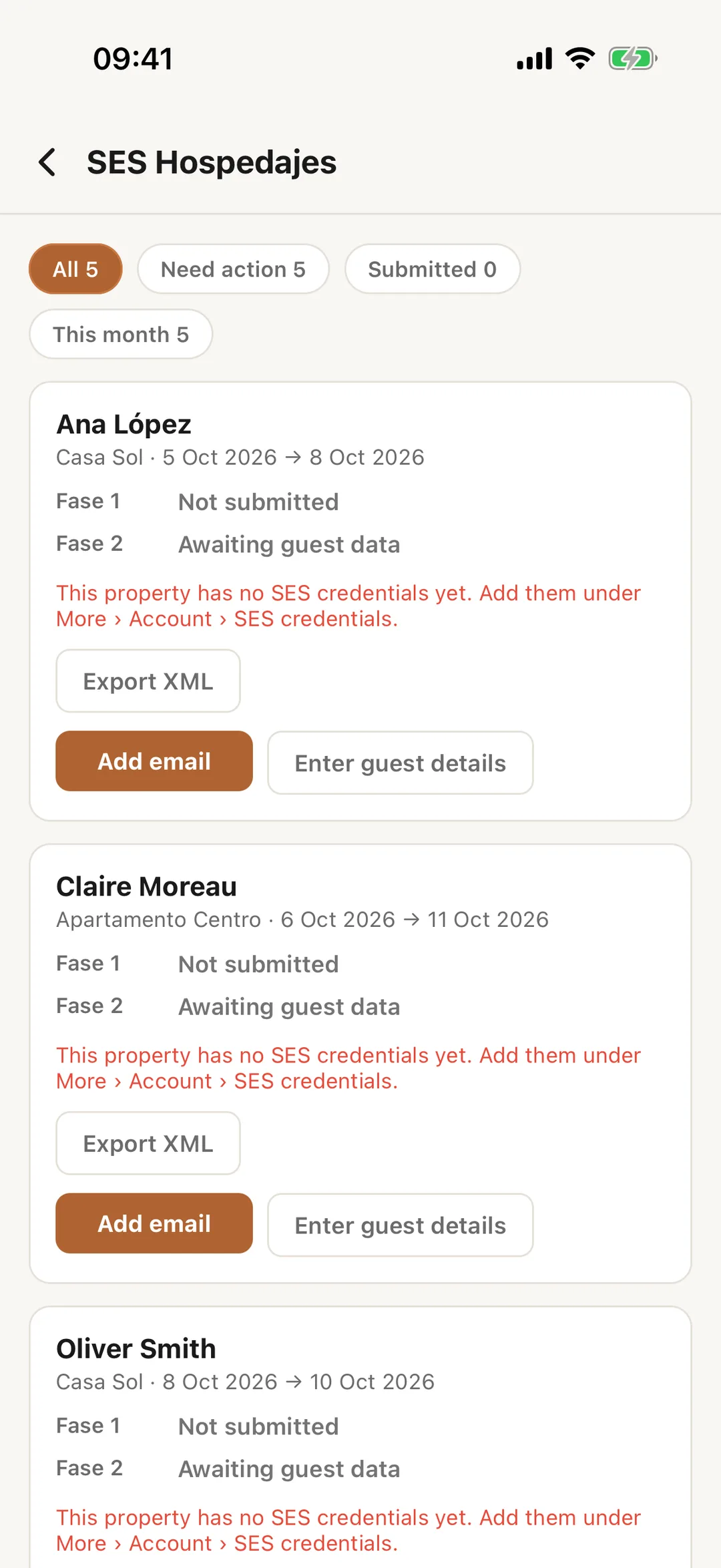 Screenshot: Spanish paperwork in the app