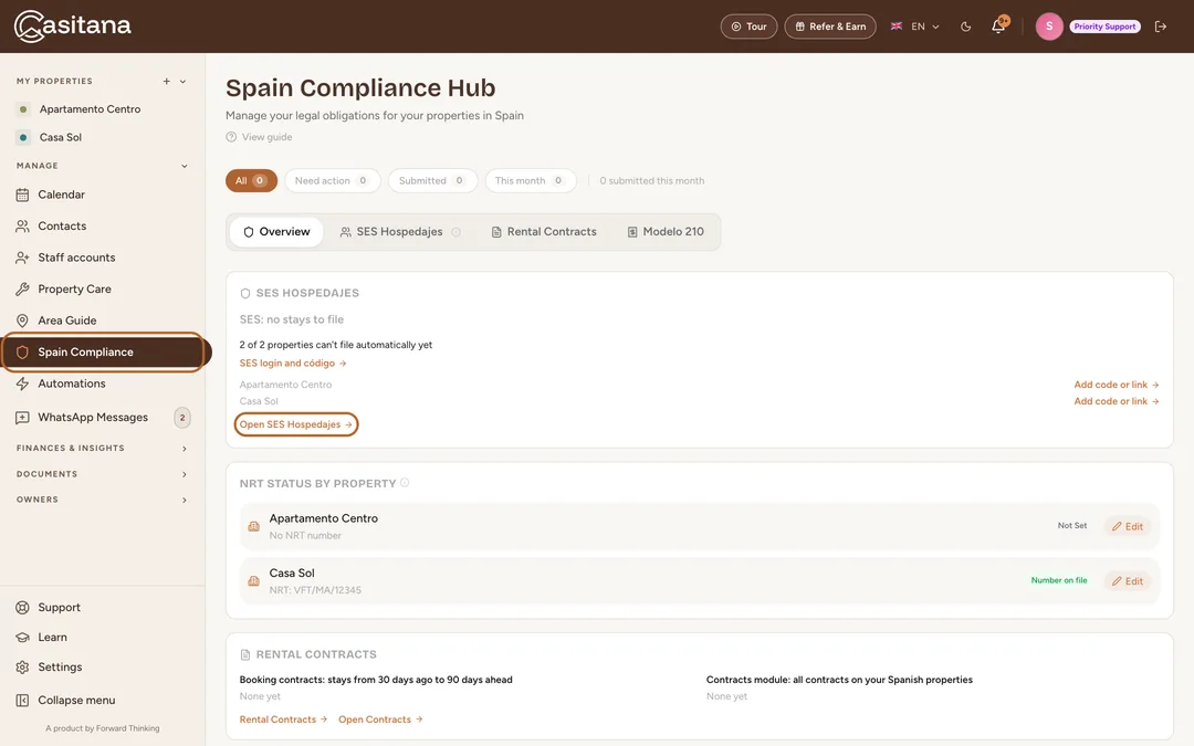 Screenshot: Open the compliance hub