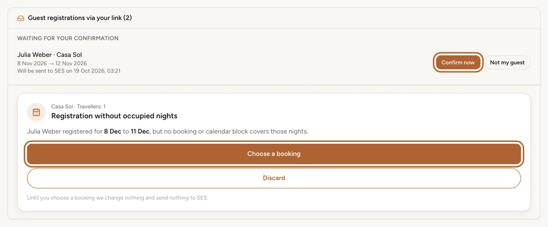 Screenshot: The inbox on the SES tab