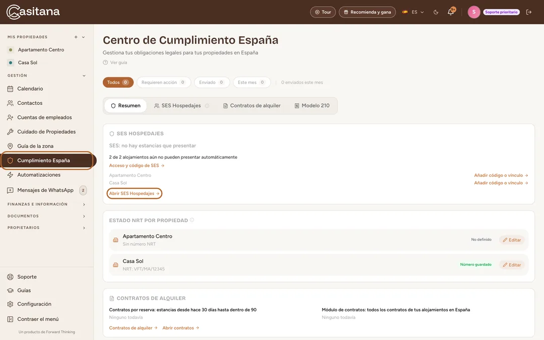 Captura de pantalla: Abre el centro de cumplimiento